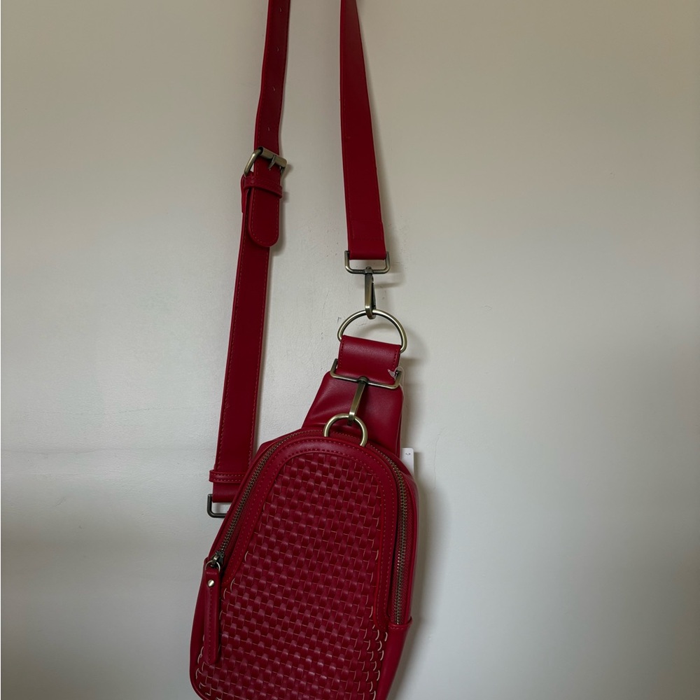 Red Woven Leather Crossbody Bag